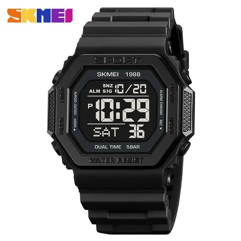 Digital Timer Countdown - Skmei 1988 ชายทหารนาฬิกานับถอยหลังนาฬิกาจับเวลา 5Bar นาฬิกาปลุกกันน้ํา Backlit