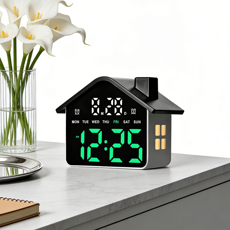 Digital Timer Countdown - นาฬิกาปลุก LED รูปทรงบ้าน นาฬิกาดิจิตอลอิเล็กทรอนิกส์อเนกประสงค์พร้อมไฟกลางคืนตกแต่ง ตั้งเวลาปลุกสำหรับห้องนอน
