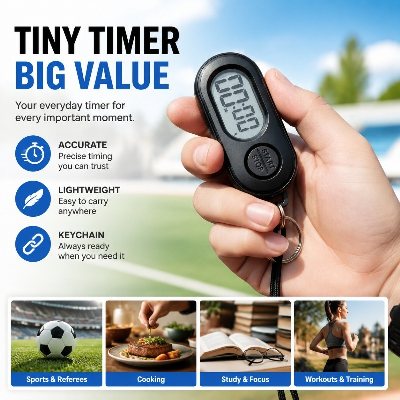 Digital Timer Countdown - นาฬิกาจับเวลาแบบดิจิตอลพวงกุญแจ, นาฬิกา LCD ขนาดเล็ก, นาฬิกานับถอยหลังน้ำหนักเบาสำหรับกีฬา, กรรมการฟุตบอล,
